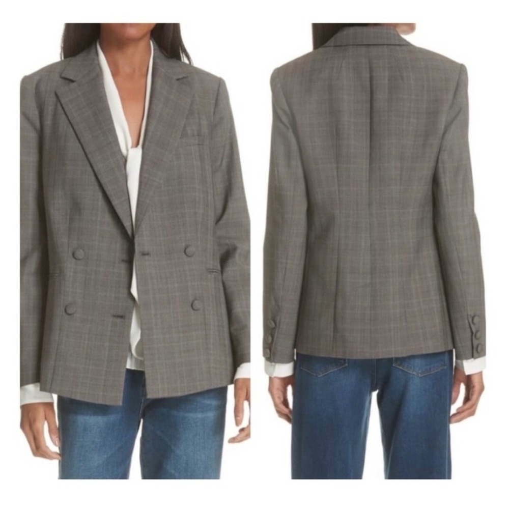 FRAME Blazer Double Breasted Wool Gray Tan Plaid Size 10 Relaxed Fit - Picture 14 of 14